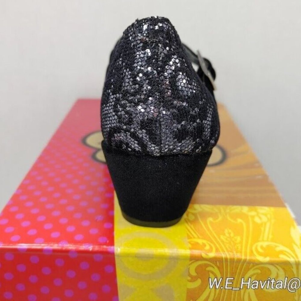 Rachel Shoes® Black & Silver Bella™ Mary Jane - Big Girls Size US 5 - Picture 6 of 16
